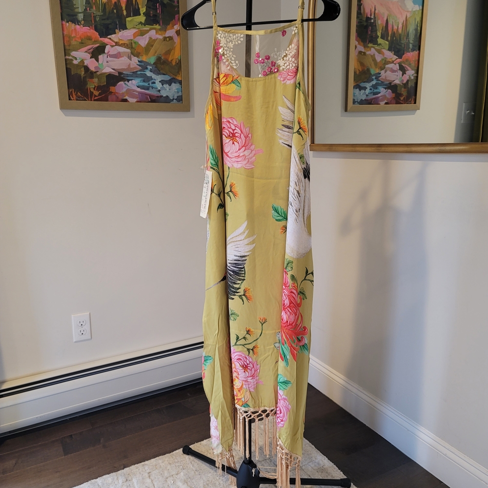 NWT ARATTA Legend of the Crane 100% Viscose Yellow Pink Floral Size XL - Picture 8 of 10